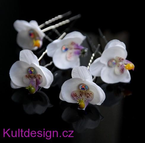 Svatební vlásenky orchidea bílá