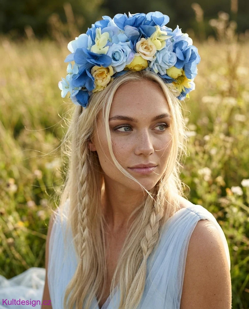 Květinová čelenka modrožlutá