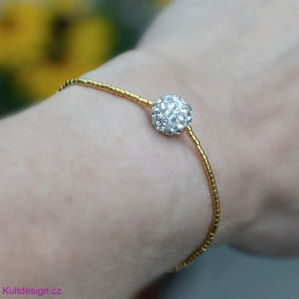 Miyuki náramek zlatý s shamballa kuličkou