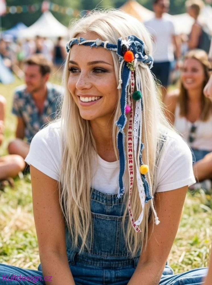 Originální džínový věneček na festival