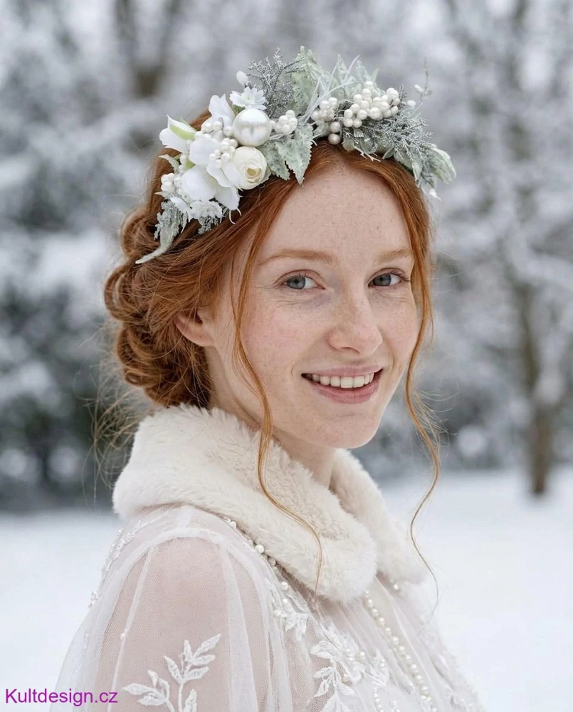 Zimní květinová boho čelenka do vlasů