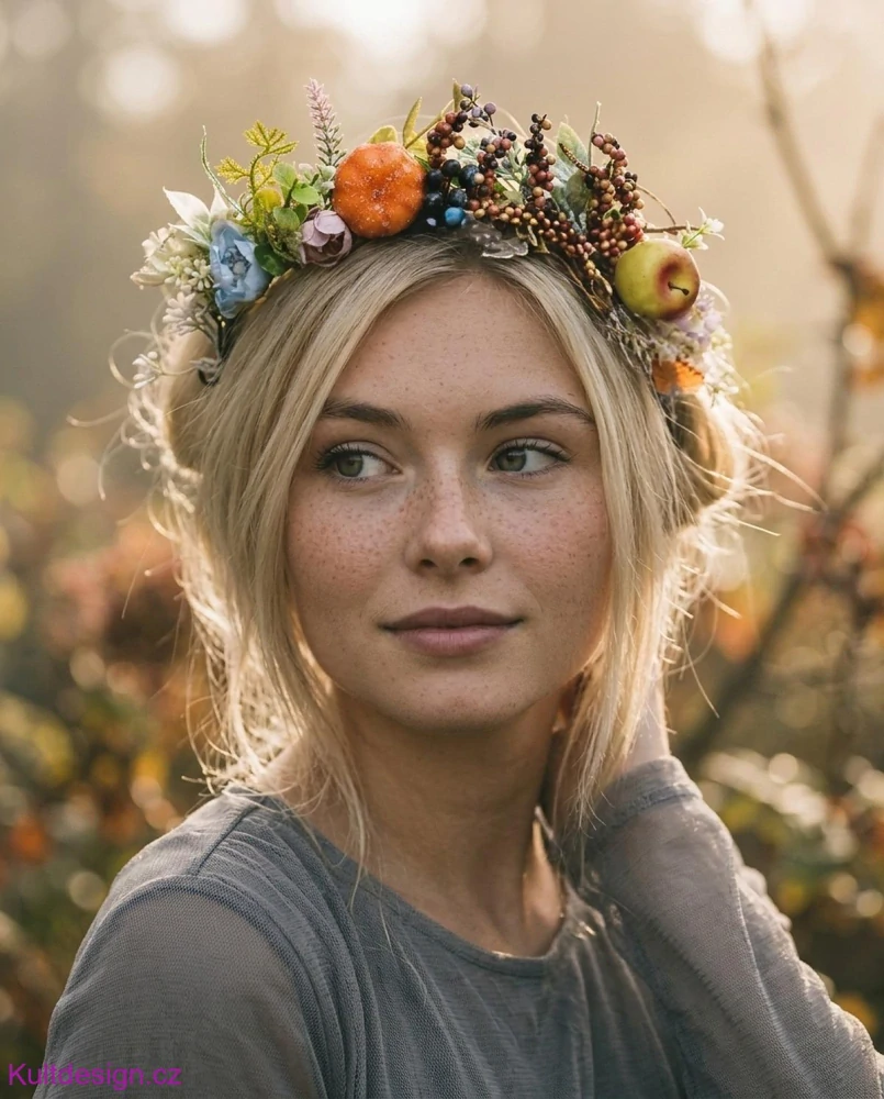 Podzimní květinová boho čelenka