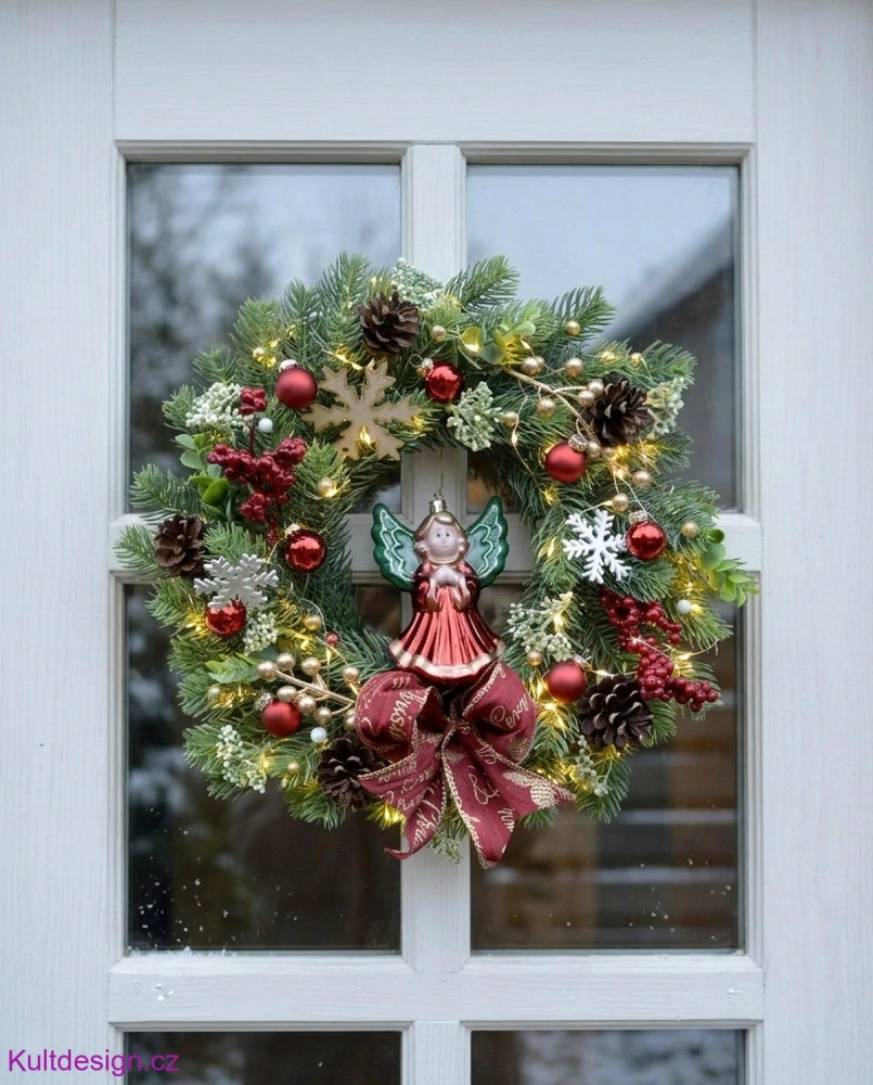 Vánoční svítící věnec 37 cm s andělem