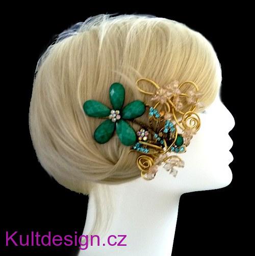 Brožová kytice Colorama + korsáž + spona do vlasů