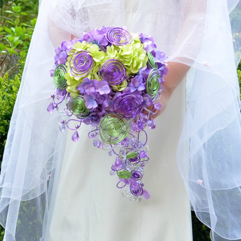 Svatební kytice Hydrangea lila green+ korsáž