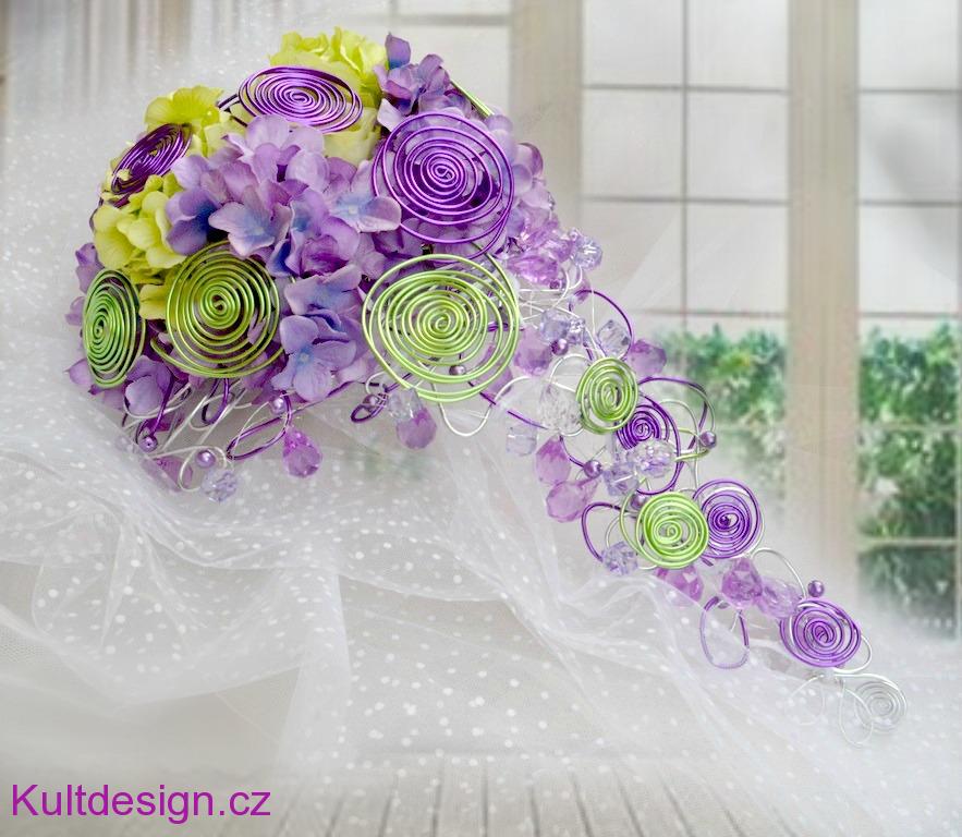 Svatební kytice Hydrangea lila green+ korsáž