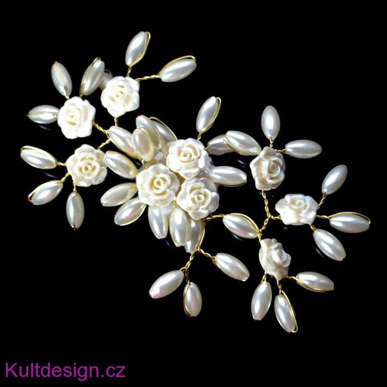 Svatební spona do vlasů ivory/zlatá