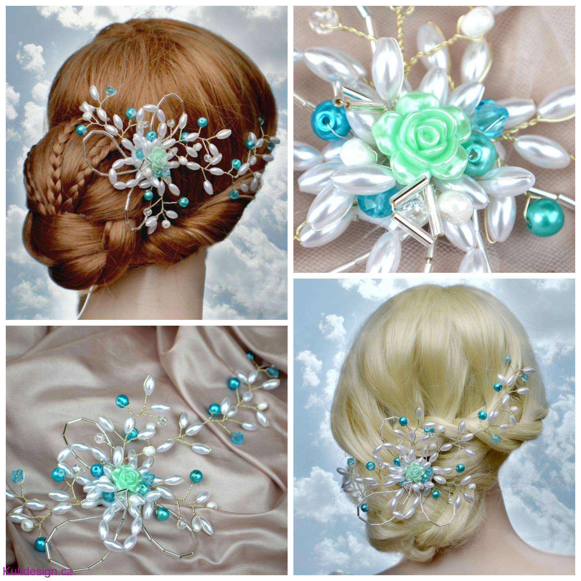 Svatební spona do vlasů tyrkysová