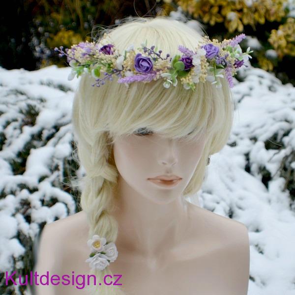 Svatební věneček do vlasů fialový