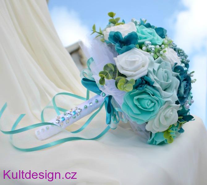 Svatební kytice Miranda tyrkys a korsáž