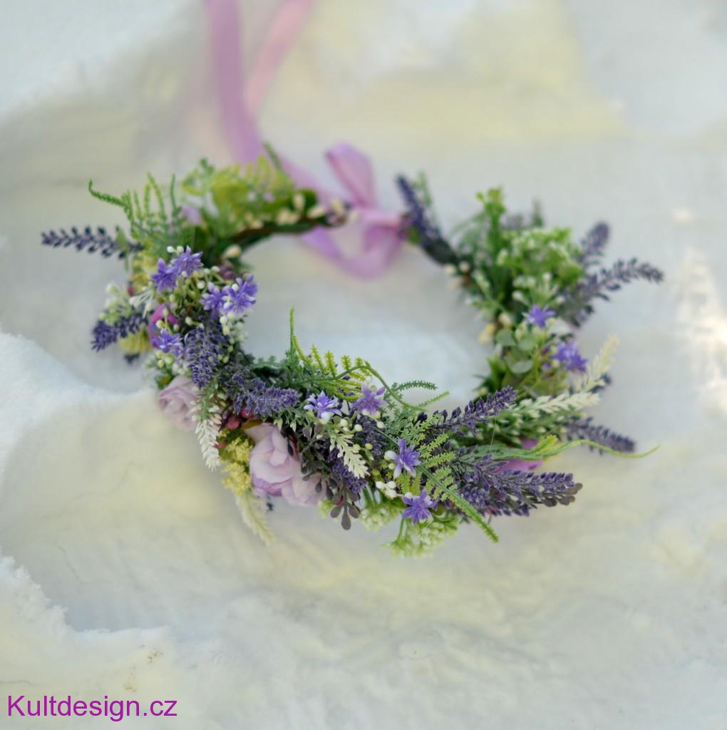 Svatební věneček do vlasů fialový s levandulí