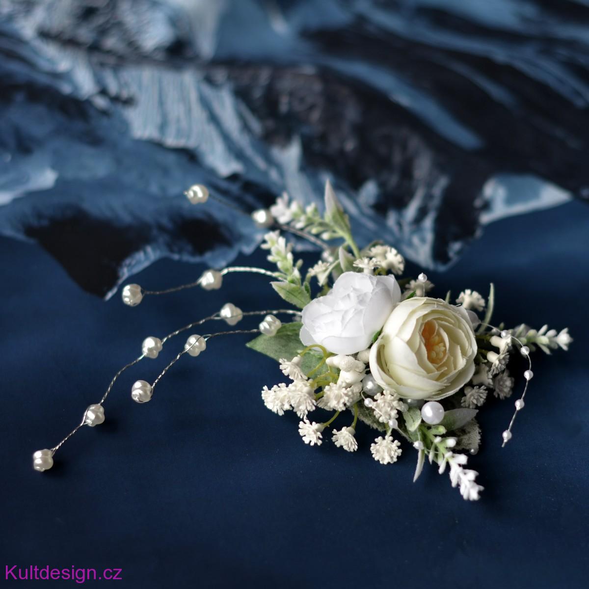 Spona do vlasů bílá s perličkami