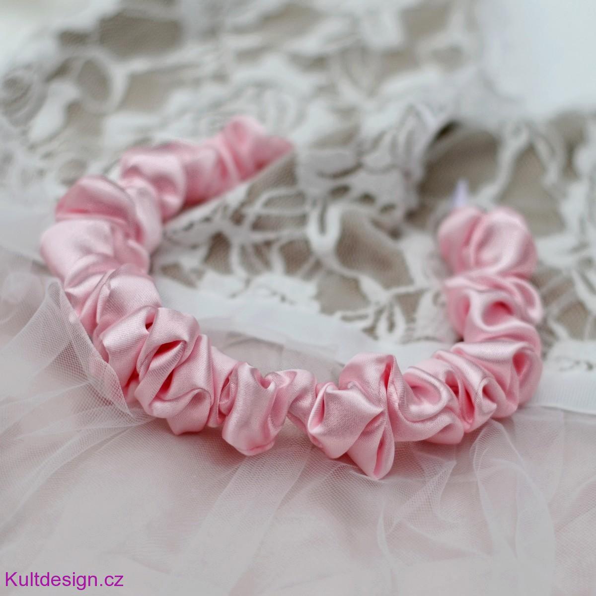 Saténová čelenka růžová užší