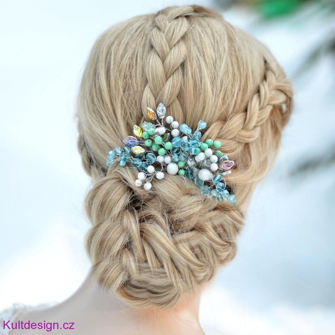 Svatební hřebínek mint tyrkys