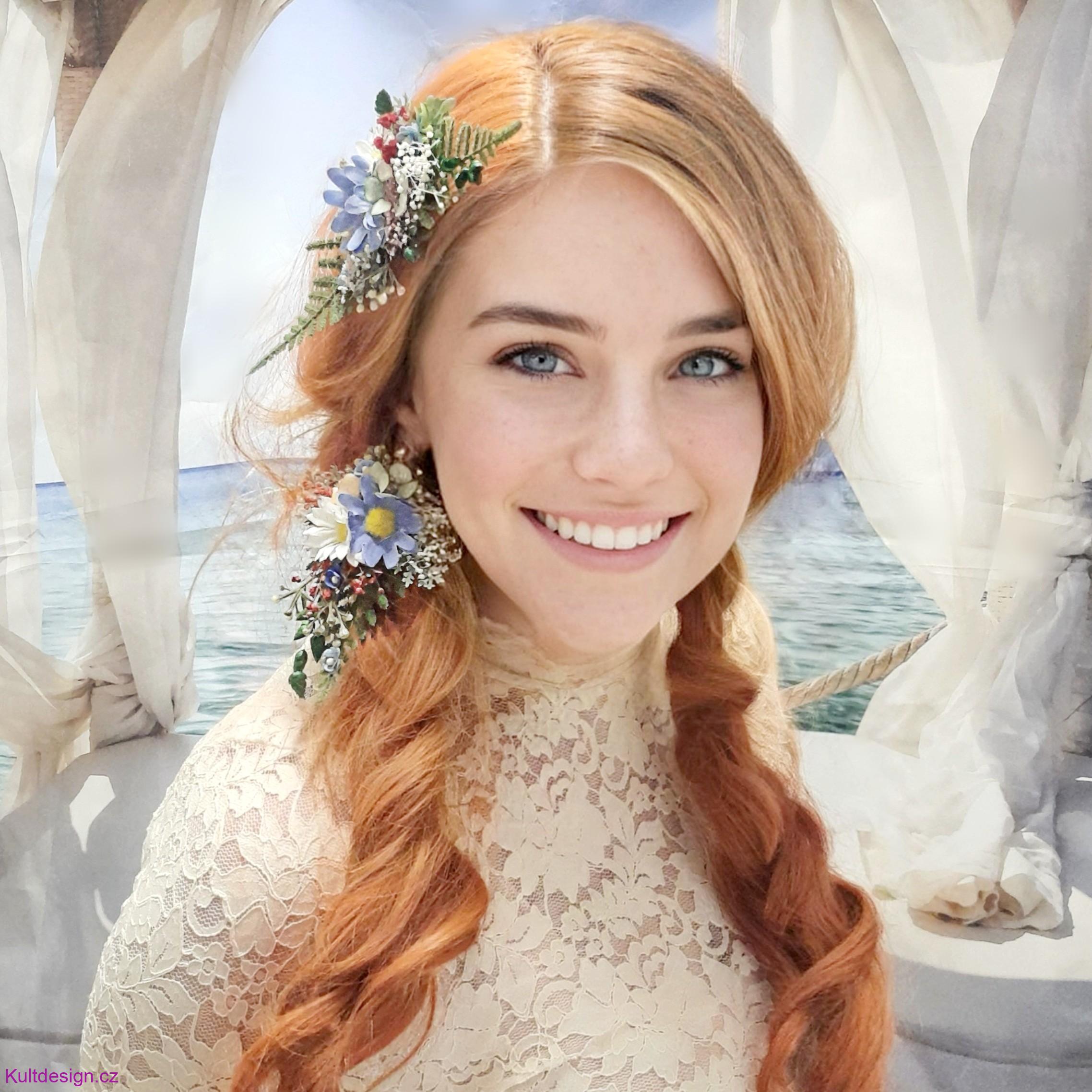 Svatební sada 3 ks, spona a trendy květinové náušnice 