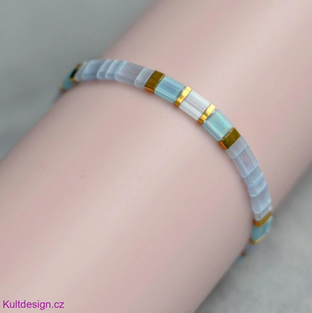 Miyuki náramek bleděmodrý se zlatou