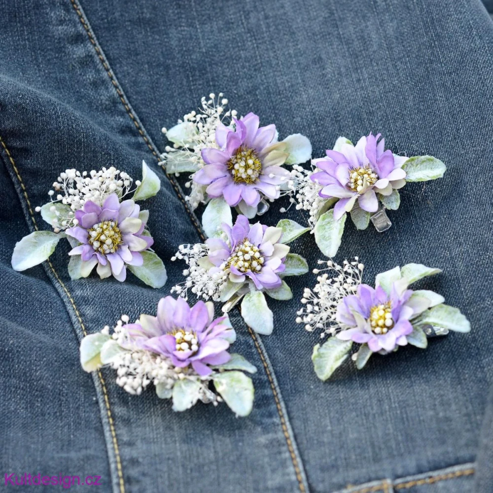 Sada květinových spon 6 ks fialová