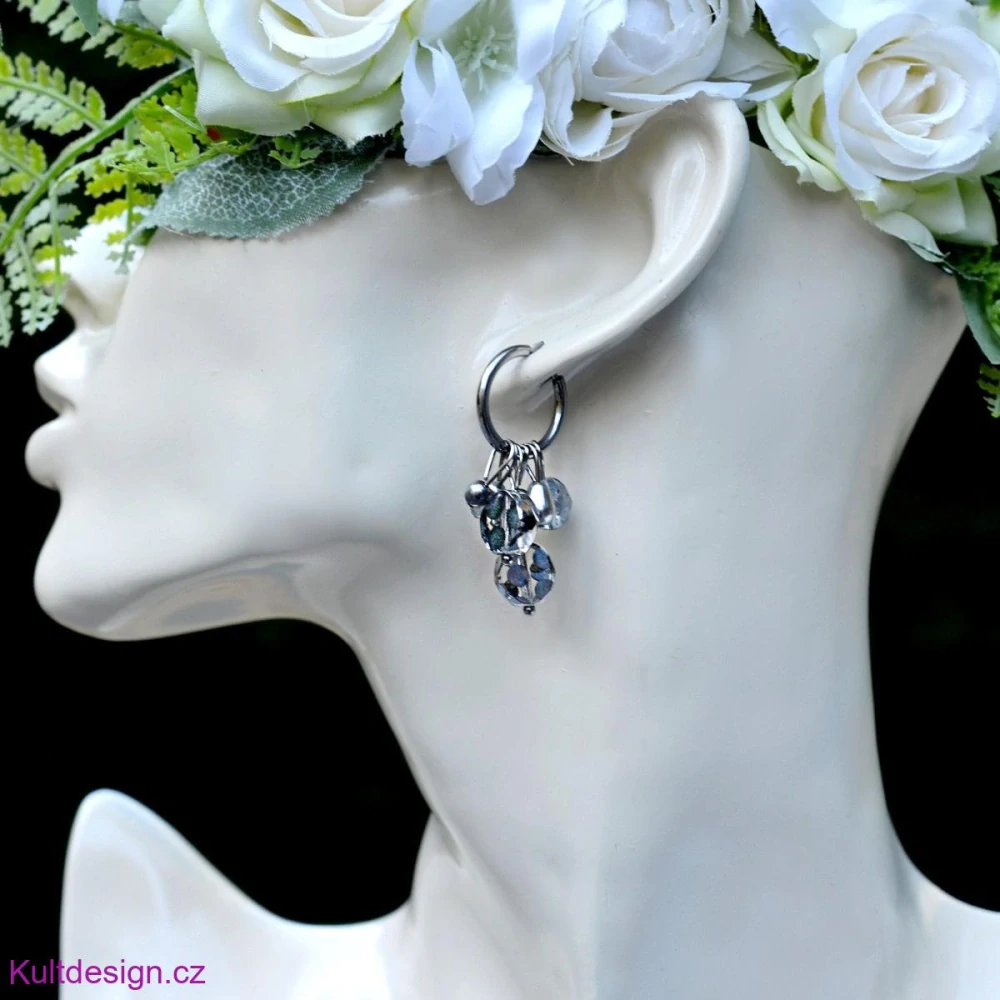 Ocelové náušnice šedé korálky