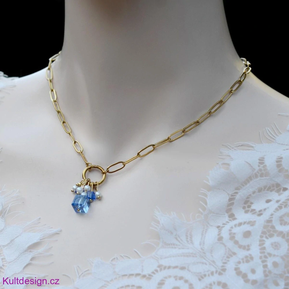 Náhrdelník z nerezové oceli kostičky nebeská modrá