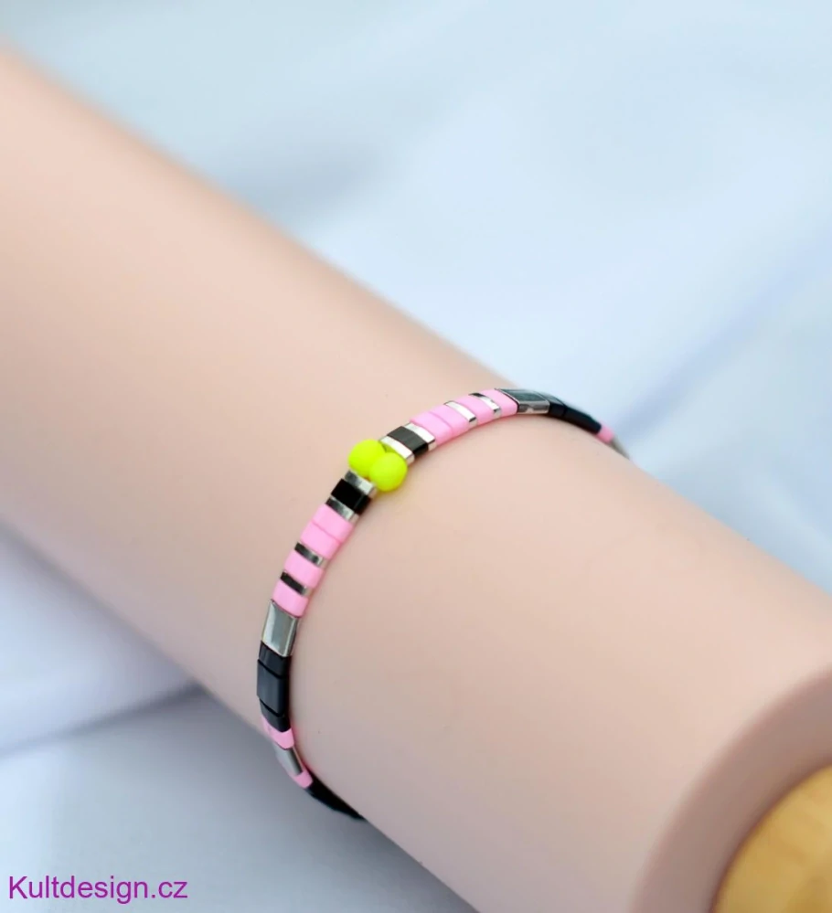 Miyuki náramek neonky, černá stříbrná