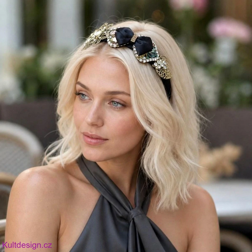 Korálková čelenka do vlasů černá
