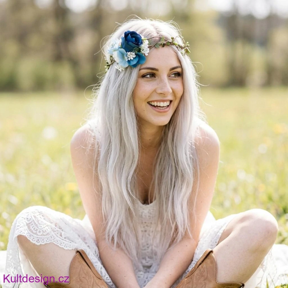 Květinový věneček do vlasů modrý