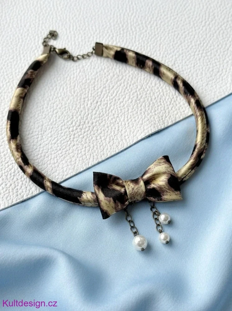 Choker náhrdelník s leopardím vzorem mašlička