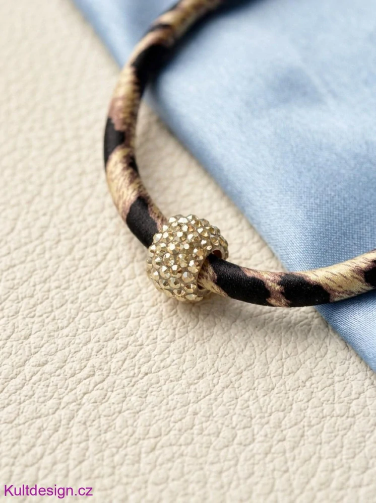 Choker  náhrdelník s leopardím vzorem zlatá kulička