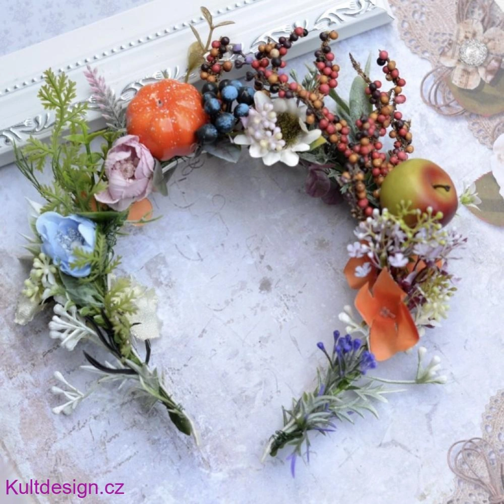 Podzimní květinová boho čelenka