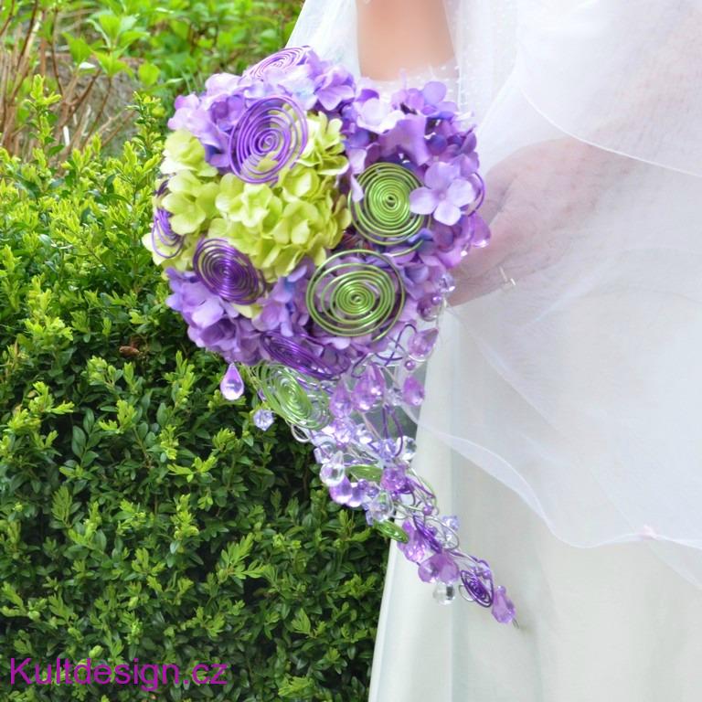 Svatební kytice Hydrangea lila green+ korsáž