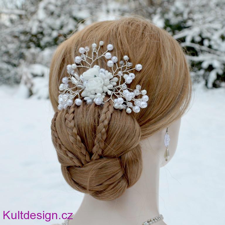 Svatební spona do vlasů bílá/stříbrná