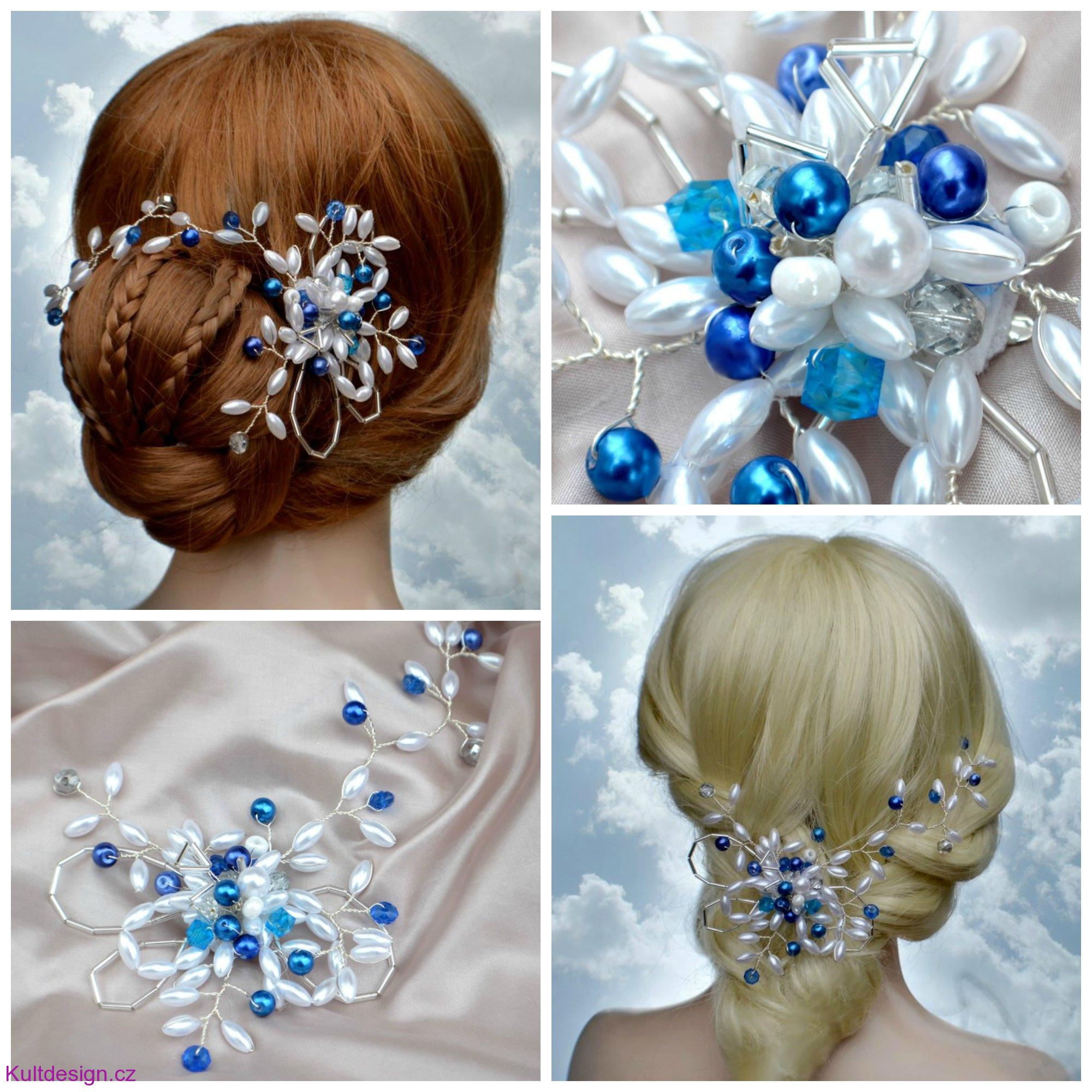 Svatební spona do vlasů modrá