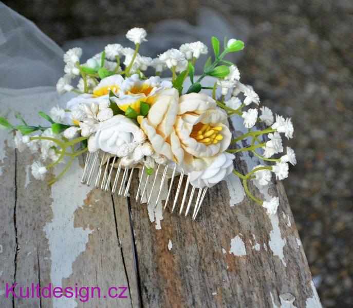 Květinový hřebínek do vlasů žlutý