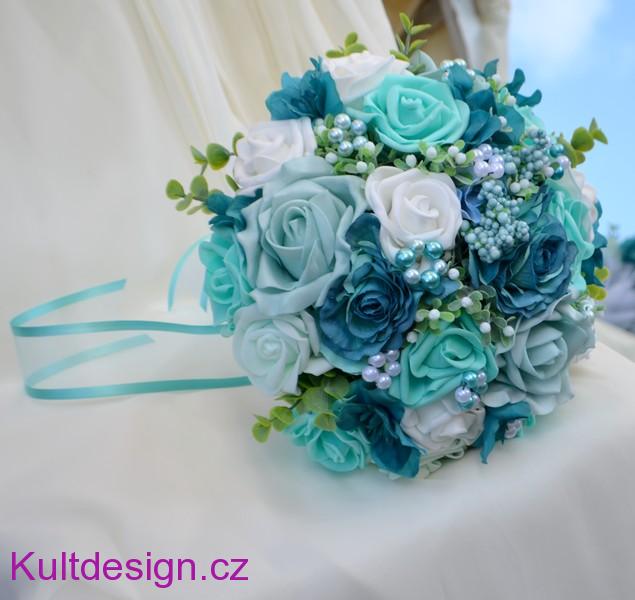 Svatební kytice Miranda tyrkys a korsáž