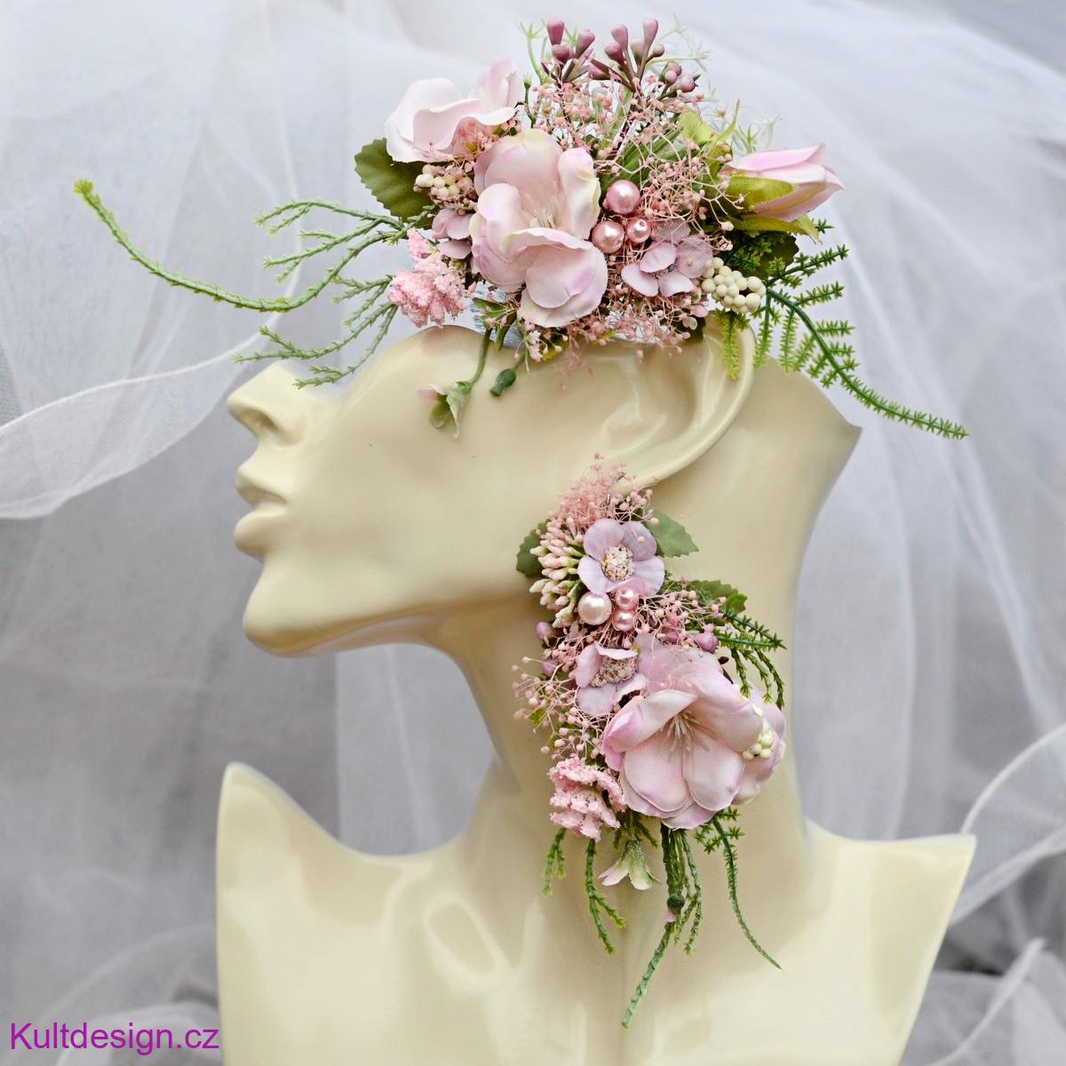 Svatební sada 3 ks, spona a trendy květinové náušnice 