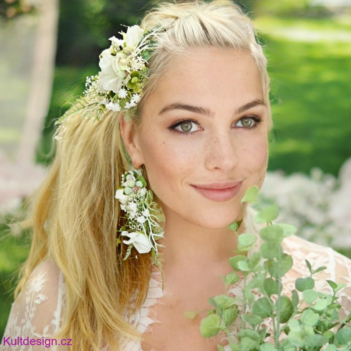 Svatební sada 3 ks, spona a trendy květinové náušnice 