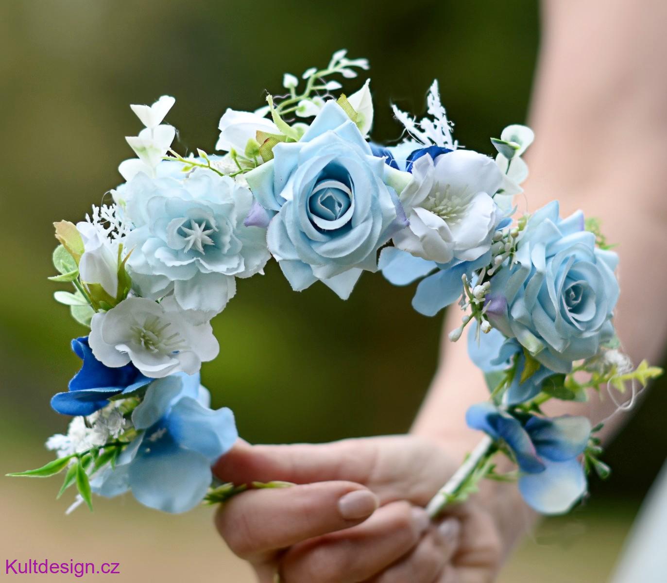 Květinová čelenka bleděmodrá