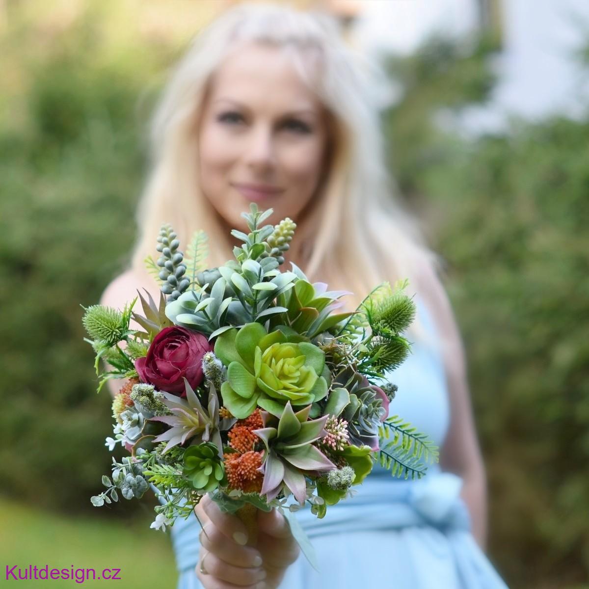 Svatební kytice se sukulenty Glanys a korsáž