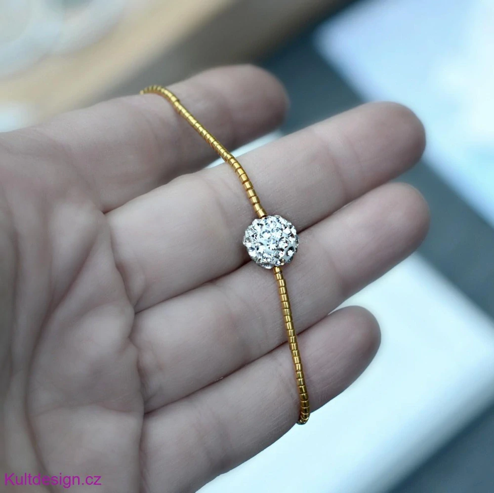 Miyuki náramek zlatý s shamballa kuličkou