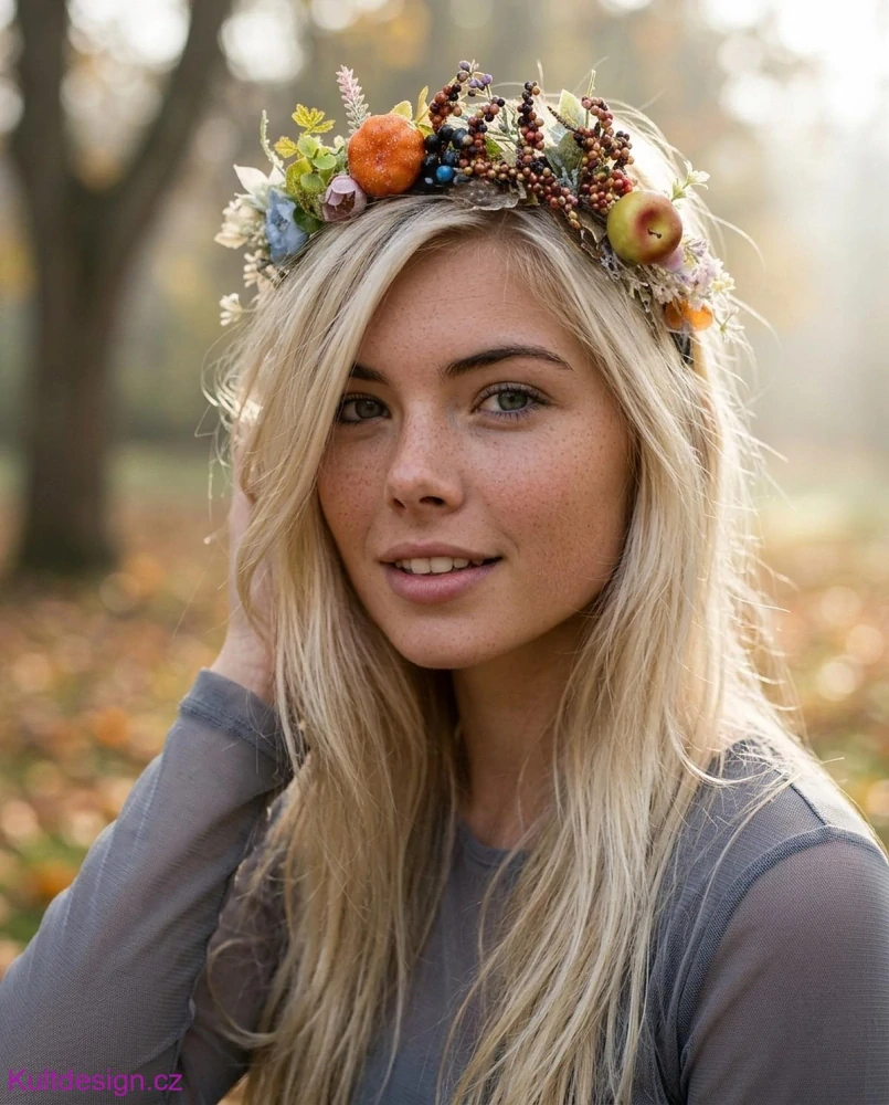Podzimní květinová boho čelenka