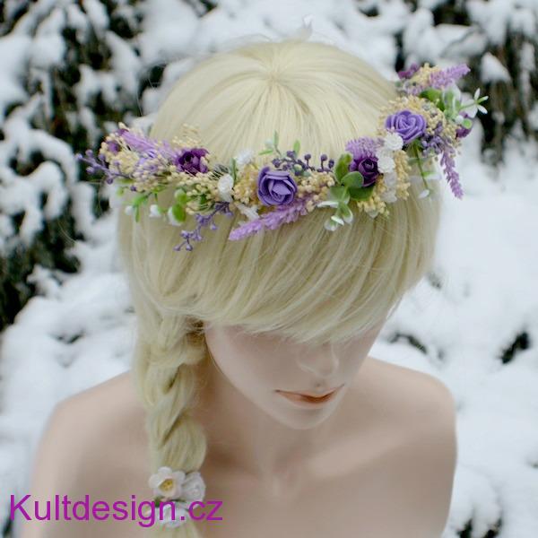 Svatební věneček do vlasů fialový
