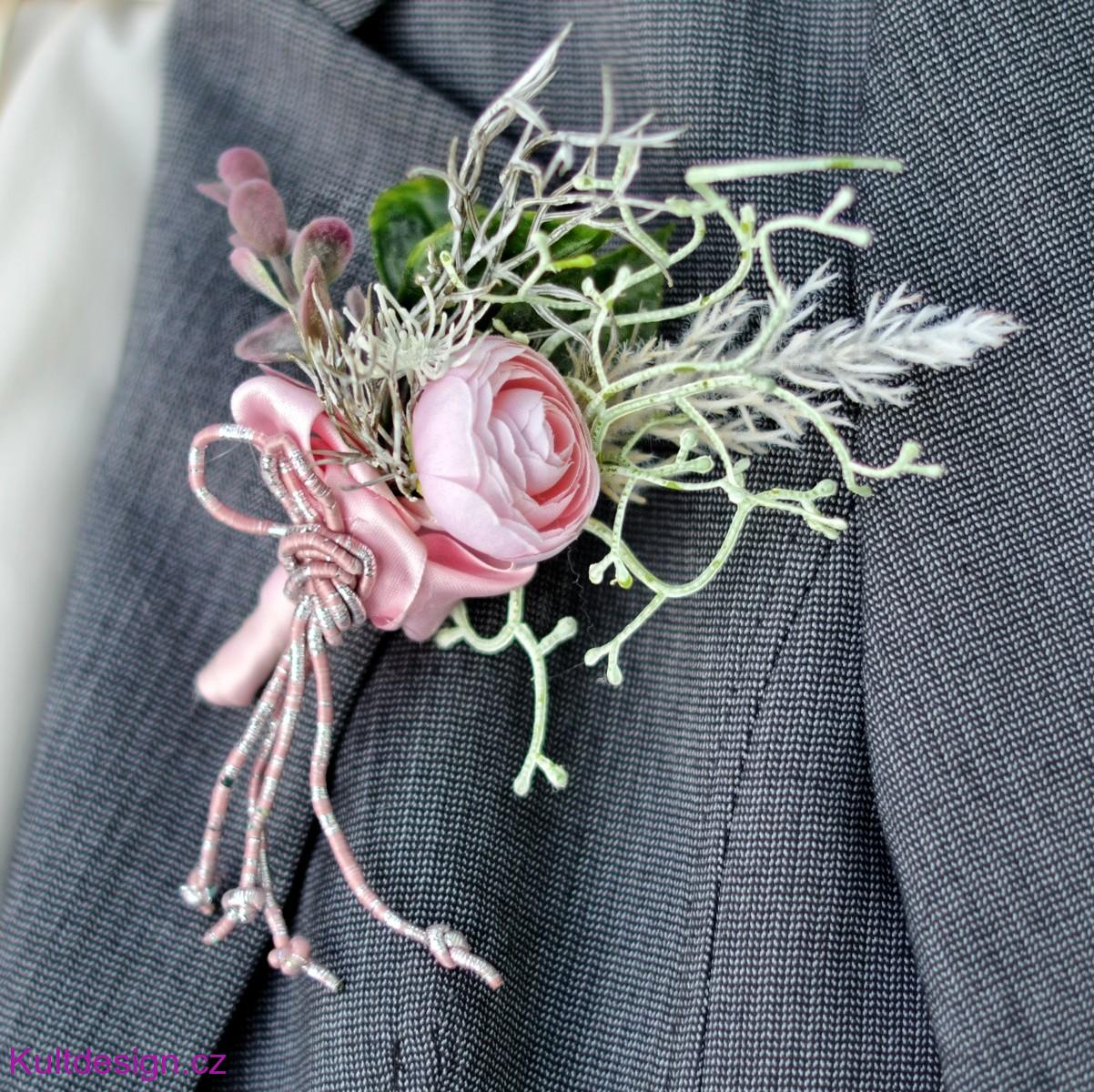 Svatební kytice Protea powder a korsáž