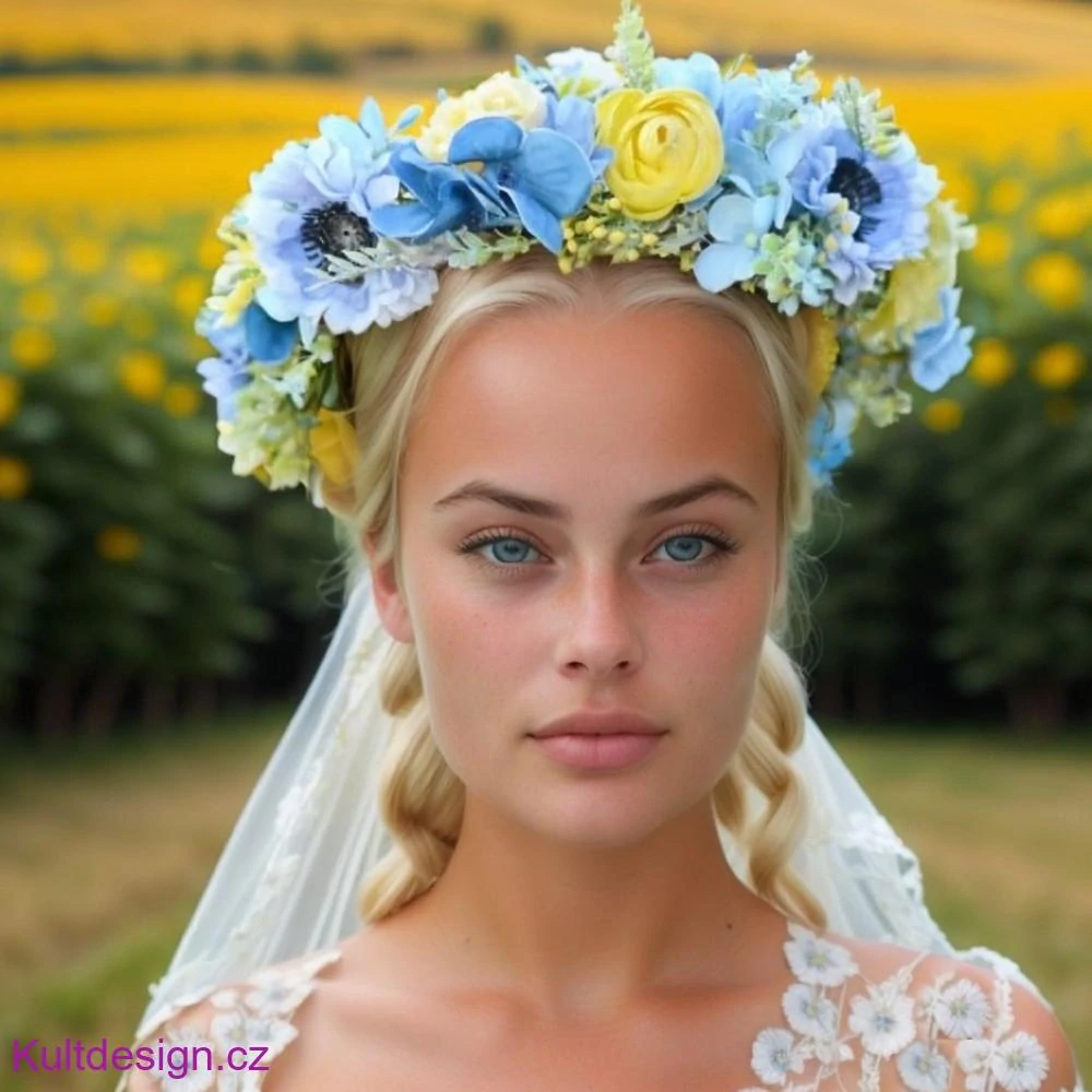 Květinový věneček do vlasů modrožlutý