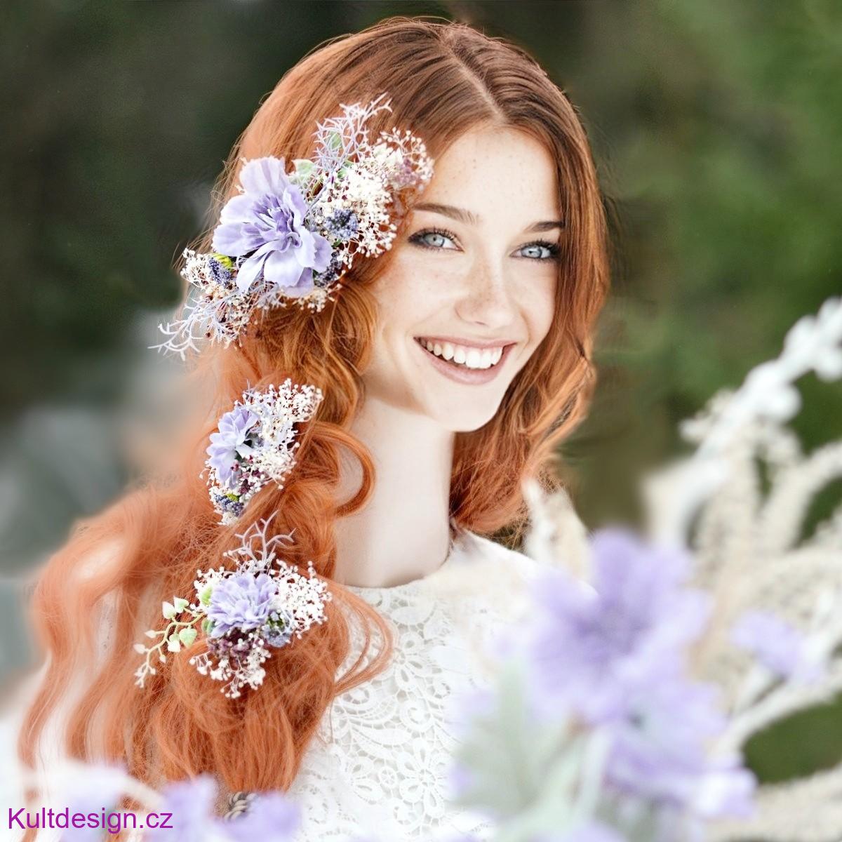 Sada květinových spon do vlasů gypsophila do fialova