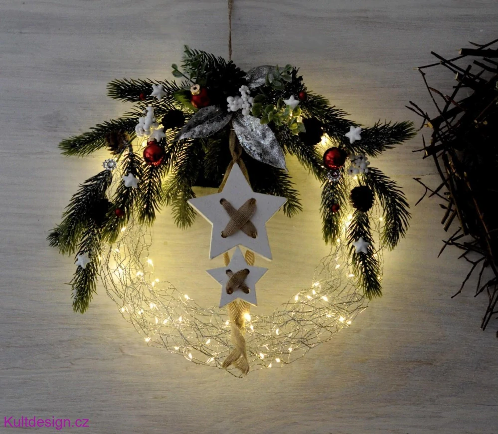 Moderní svítící věnec s časovačem 32 cm