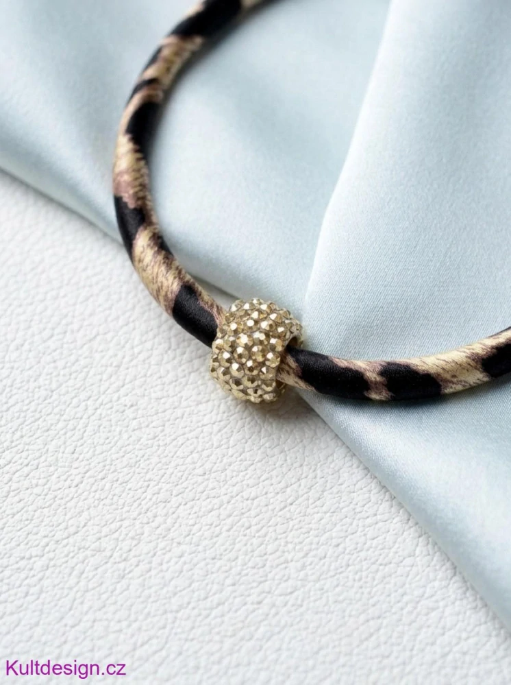 Choker  náhrdelník s leopardím vzorem zlatá kulička
