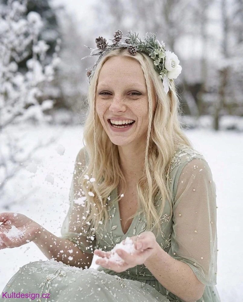 Zimní květinová boho čelenka do vlasů