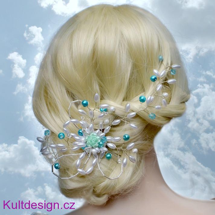 Svatební spona do vlasů tyrkysová
