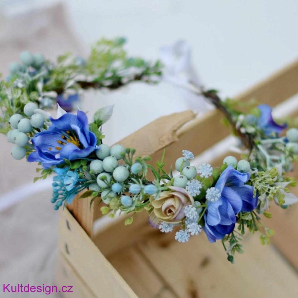 Svatební věneček do vlasů modrozelený