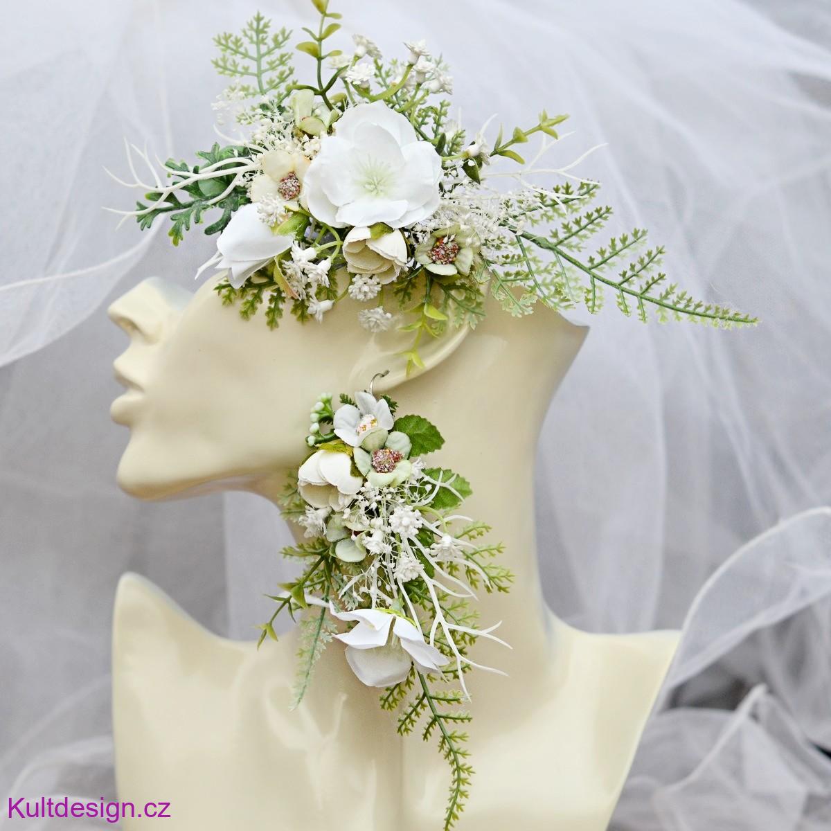 Svatební sada 3 ks, spona a trendy květinové náušnice 